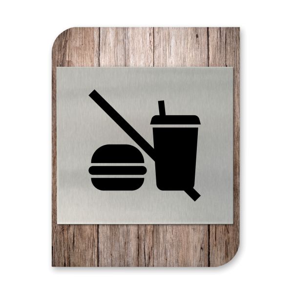 Essen & Getränke verboten - Business-Schild aus Holz und Alu | verschiedene Holzdekore zur Auswahl