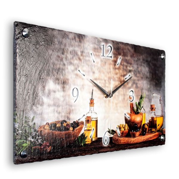 Designer Funk-Wanduhr "Oliven" aus Stein (Beton) mit flüsterleisem Uhrwerk