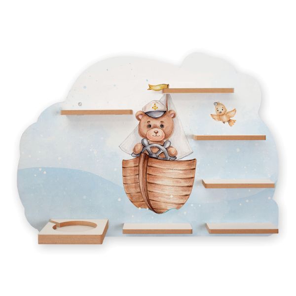 Sammel-Regal "Kapitän Teddy" für Musikbox und Figuren fürs Kinderzimmer aus MDF