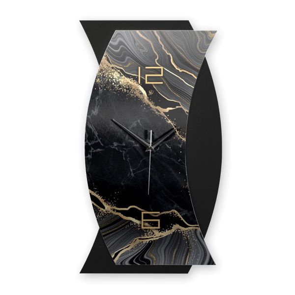 Designer-Wanduhr „Black & Gold Marble“ in modernem Metallic-Look
