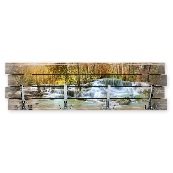 Wandgarderobe Wasserfälle aus Holz Shabby-Chic-Design farbig bedruckt ca. 30x100cm 4 Doppel-Haken