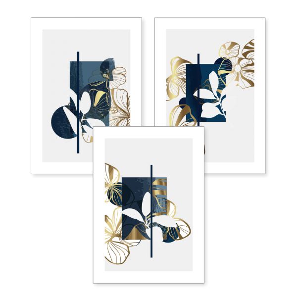 3-teiliges Poster-Set | Abstrakt Blau | optional mit Rahmen | DIN A4 oder A3
