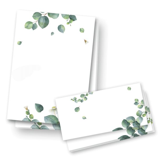 Briefpapier-Set | Grüne Blätter | 25x DIN A4 Briefpapier mit passenden Umschlägen