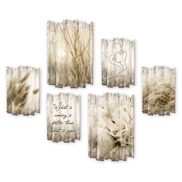 Gräser | Shabby chic | 6-teiliges Wandbilder-Set aus Holz