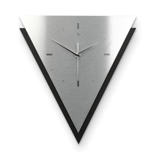 Dreieckige 3D Designer-Wanduhr „Silver“ in modernem Metallic-Look silber-schwarz