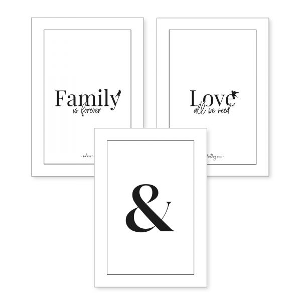 3-teiliges Poster-Set | Family & Love | optional mit Rahmen | DIN A4 oder A3