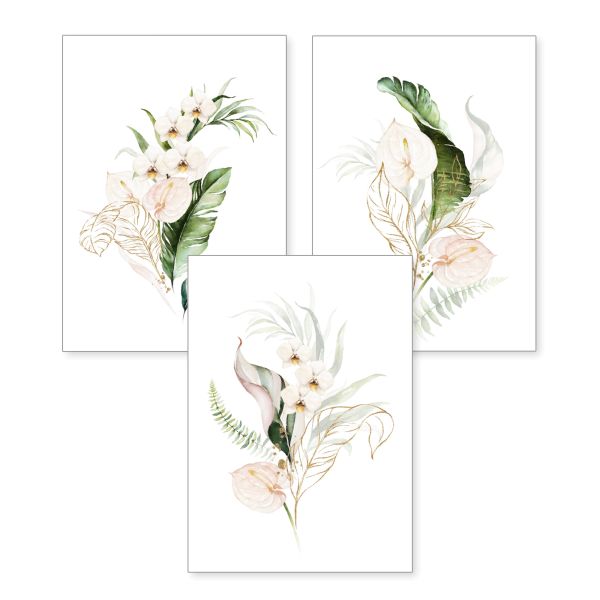 3-teiliges Poster-Set | Weiße Orchideen | optional mit Rahmen | DIN A4 oder A3
