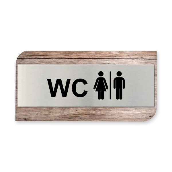 Toilette Unisex - Business-Schild aus Holz und Alu | verschiedene Holzdekore zur Auswahl