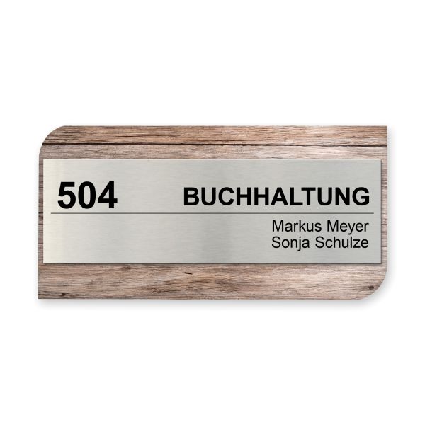 Büroschild - personalisiertes Business-Schild aus Holz und Alu | 5 Holzdekore zur Auswahl