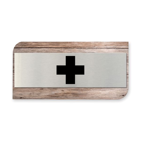 Erste Hilfe - Business-Schild aus Holz und Alu | verschiedene Holzdekore zur Auswahl