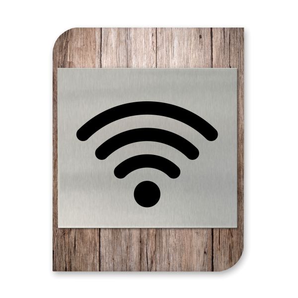 Wi-Fi- Business-Schild aus Holz und Alu | verschiedene Holzdekore zur Auswahl