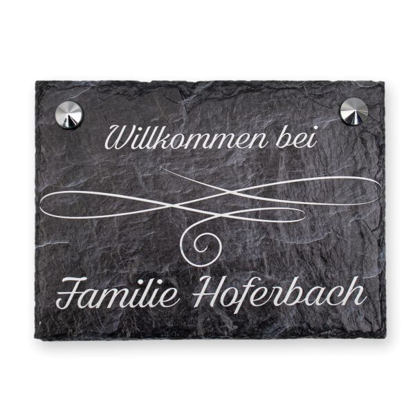 DESIGNER- TÜRSCHILD „Ornament“ aus Stein mit Wunschtext (Beton/ Anthrazit)