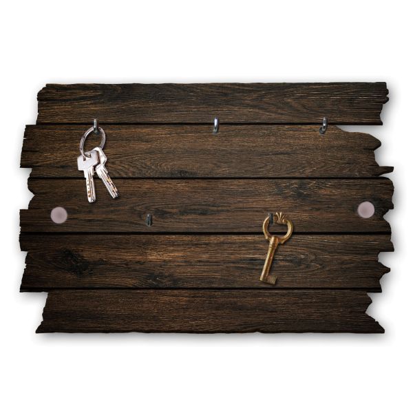 Holzstruktur dunkel Schlüsselbrett mit 5 Haken im Shabby Style aus Holz