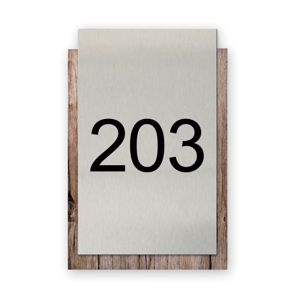 Zimmernummer - personalisiertes Business-Schild aus Holz und Alu | 5 Holzdekore zur Auswahl