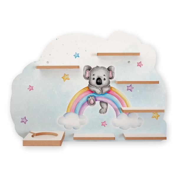 Sammel-Regal "Koala & Regenbogen" für Musikbox und Figuren fürs Kinderzimmer aus MDF