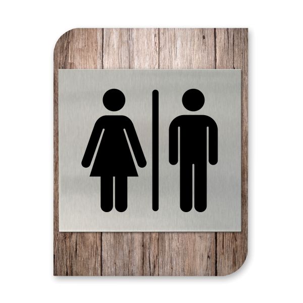 Toilette Unisex - Business-Schild aus Holz und Alu | verschiedene Holzdekore zur Auswahl
