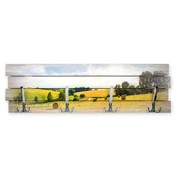 Wandgarderobe Felder aus Holz Shabby-Chic-Design farbig bedruckt ca. 30x100cm 4 Doppel-Haken