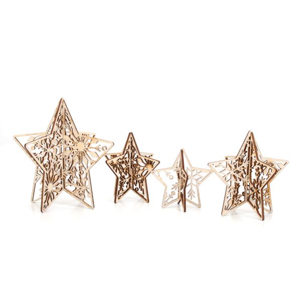 Weihnachtsdeko-Set „Sterne“ aus Holz 4-teilig mit freistehenden Holz-Sternen in vier Größen