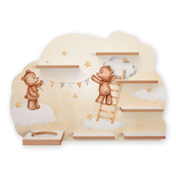 Sammel-Regal "Teddys beim Schmücken" für Musikbox und Figuren fürs Kinderzimmer aus MDF