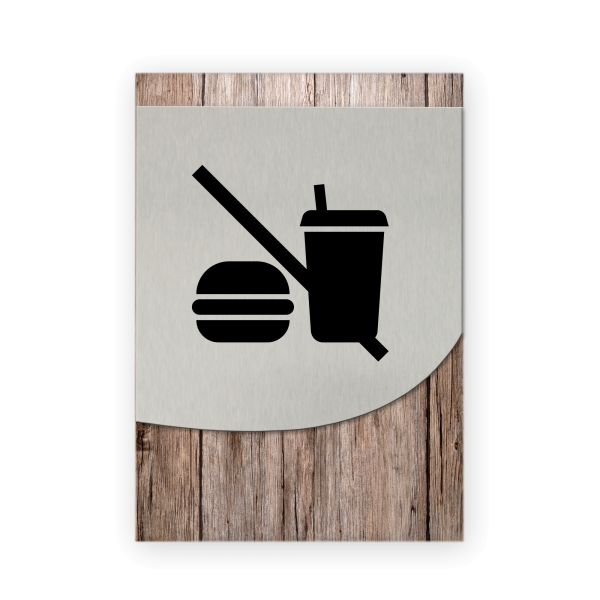 Essen & Getränke verboten - Business-Schild aus Holz und Alu | verschiedene Holzdekore zur Auswahl