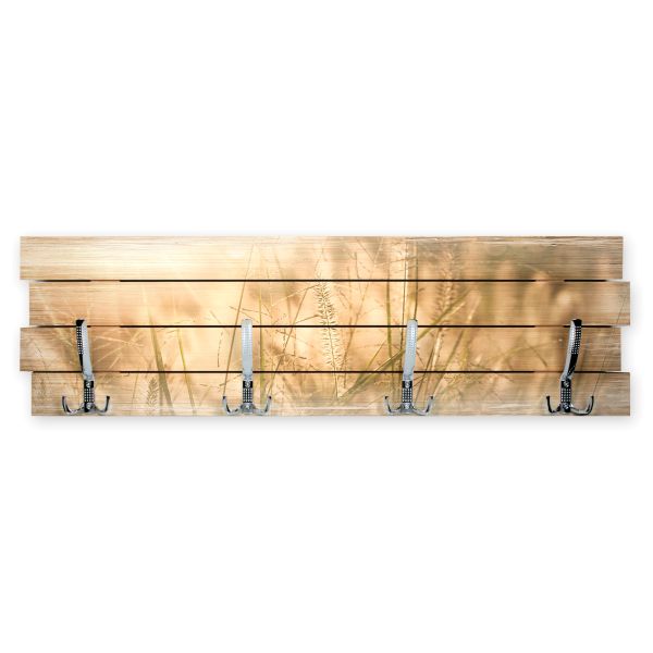 Wandgarderobe Wiese aus Holz im Shabby-Chic-Design farbig bedruckt ca. 30x100cm 4 Doppel-Haken