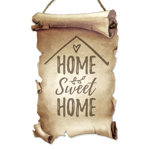 Deko-Schild aus Holz in Schriftrollen-Optik mit Spruch | Home Sweet Home | ideales Geschenk