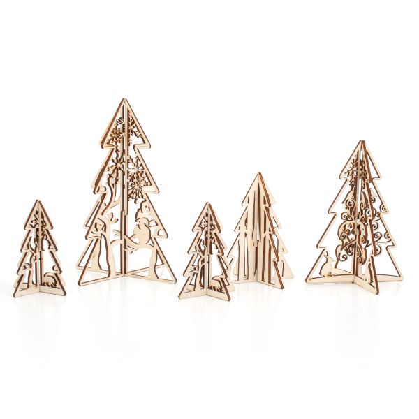 Weihnachtsdeko-Set „Weihnachtsbaum“ aus Holz 5-teilig mit Holz-Bäumen 