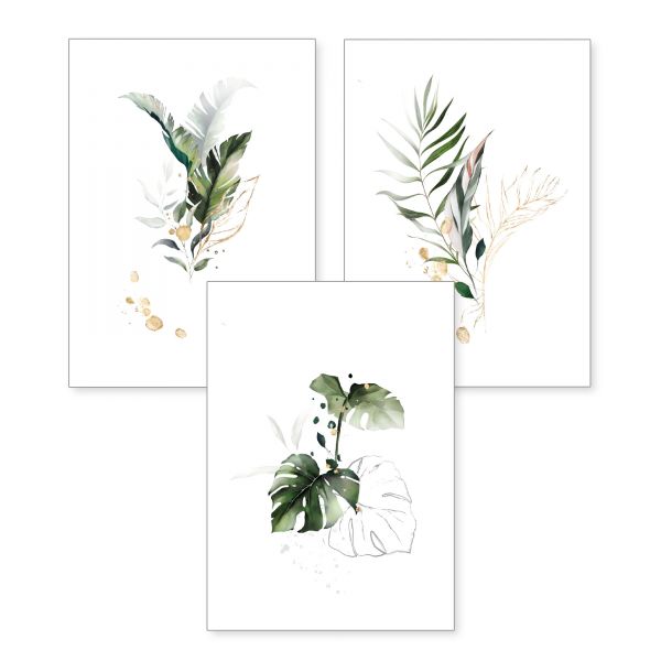3-teiliges Poster-Set | Botanik grün | optional mit Rahmen | DIN A4 oder A3