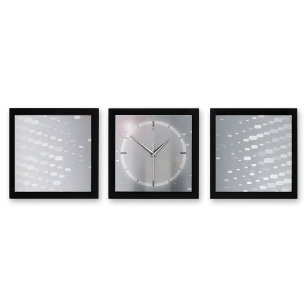3-teilige Designer-Wanduhr „Silver Lights“ in modernem Metallic-Look
